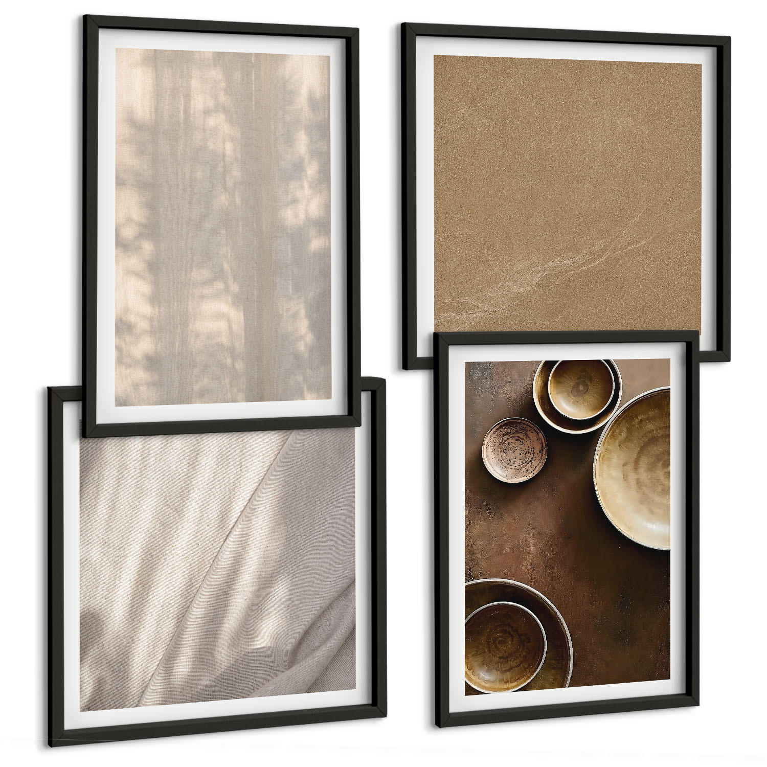 BILDER SET 4er Set - 50x50 cm & 40x60 cm Schwarzer Rahmen - Strukturen, Texturen, Minimalismus - Schwarz, Kunststoff (50/50cm) - TULUP