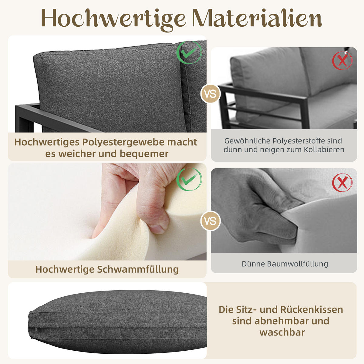GARTENLOUNGE-SET mit Metallgestell & Glastisch, 2 Sofa 122/60/78 cm + Sessel, Grau - Grau, Metall - Redom