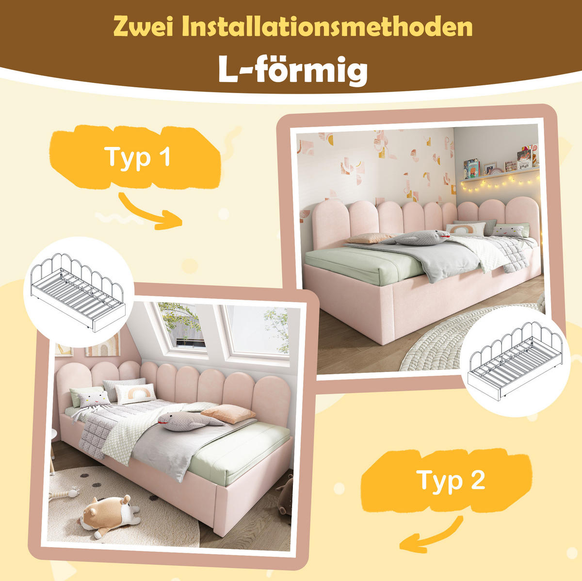 BETT 90/200/190 cm Rosa aus Samt mit Bett - Rosa, Textil (90/200cm) - OKMYHOME