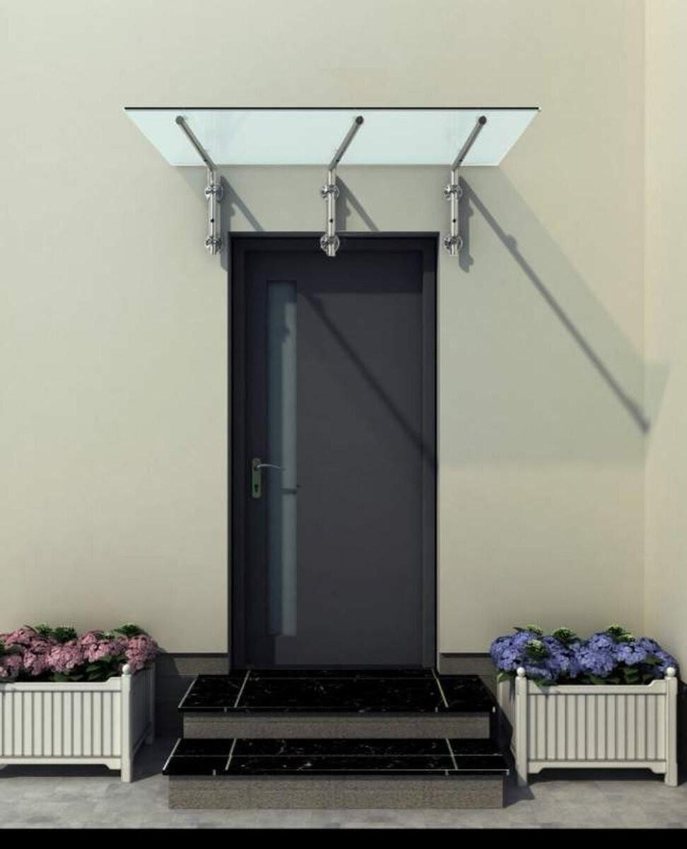 GLASVORDACH 250x90 cm Sicherheitsglas Edelstahl Satiniert L-Silber - Weiß, Glas (250/1.31/90cm) -  Glaswerk Westfalen