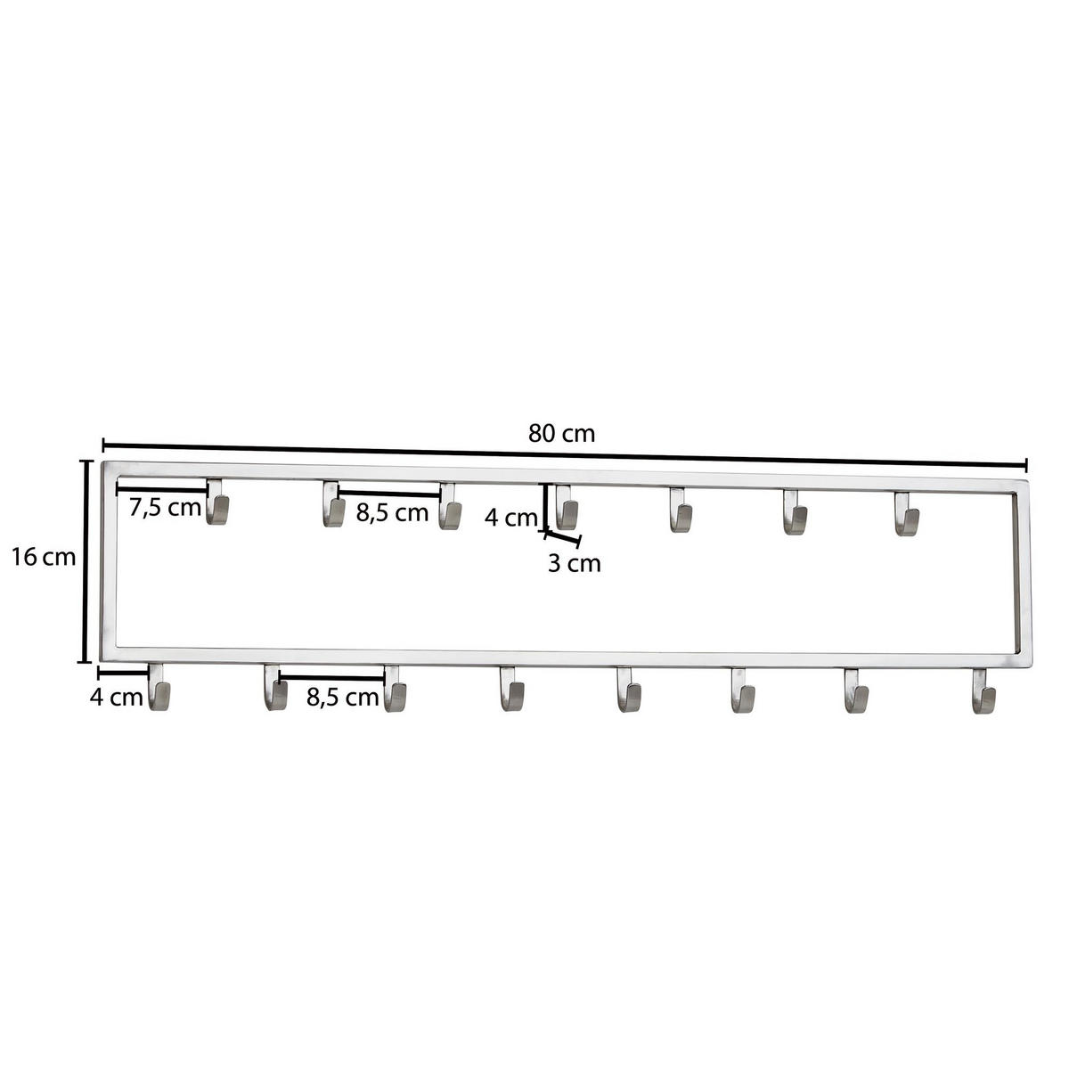 WANDGARDEROBE Metall Silber Modern mit 15 Haken - Silberfarben, Metall (80/20/4cm) - KADIMA DESIGN