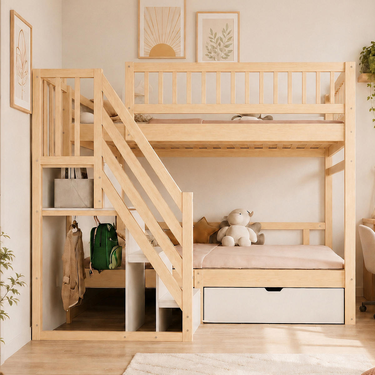 ETAGENBETT mit Stauraum 140x200 cm Massivholz Wood - Birnbaumfarben, Holz (140/200cm) - Meubliv
