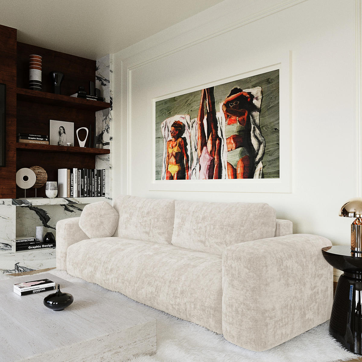 SCHLAFSOFA mit Stauraum LIOR Strukturierter Samt Creme 260cm - Creme, Textil (260/83/100cm) - Premium Interiors