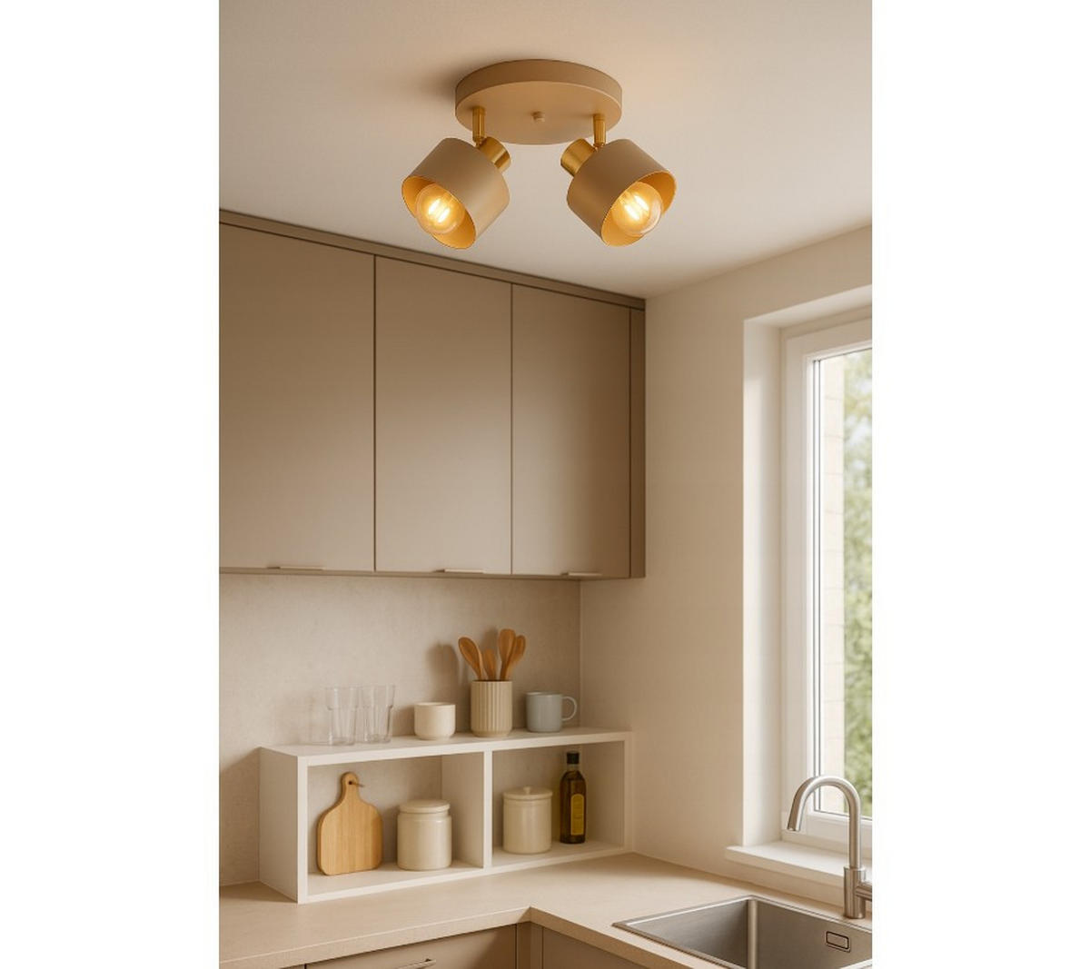 DECKENLEUCHTE Ecru - Beige/Goldfarben, Metall (30/30/21cm) - kiki design