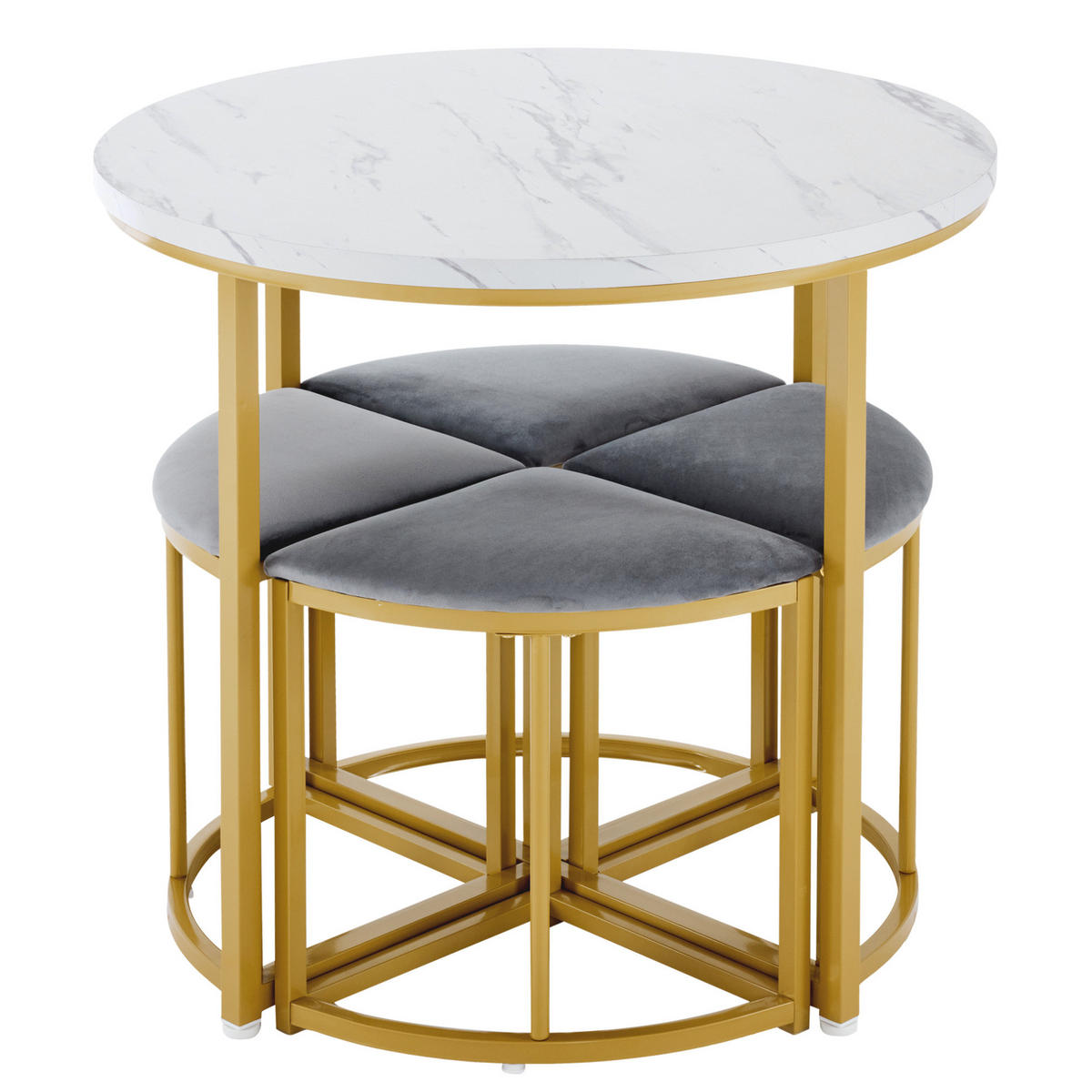TISCHGRUPPE für 4 Personen mit Samtstühlen und rundem Tisch Ø 80 cm - Weiß, Holzwerkstoff (80/75/80cm) - BEAOK