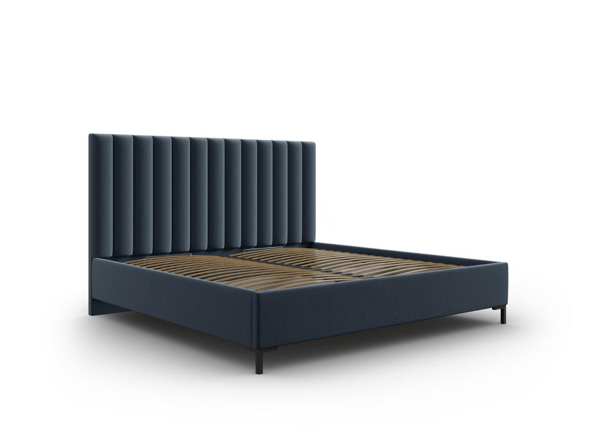 BETT mit Bettkasten und Kopfteil Allison aus strukturiertem Stoff dunkelblau 160x200cm - Dunkelblau, Textil (160/200cm) - Micadoni