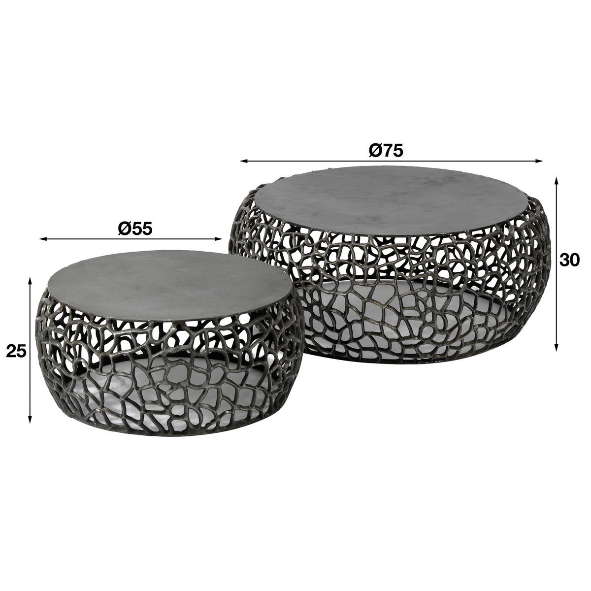 COUCHTISCH Maze Schwarz 75/75/30 cm 2er-Set - Schwarz, Metall (75/75/30cm) - Hoyz Collection