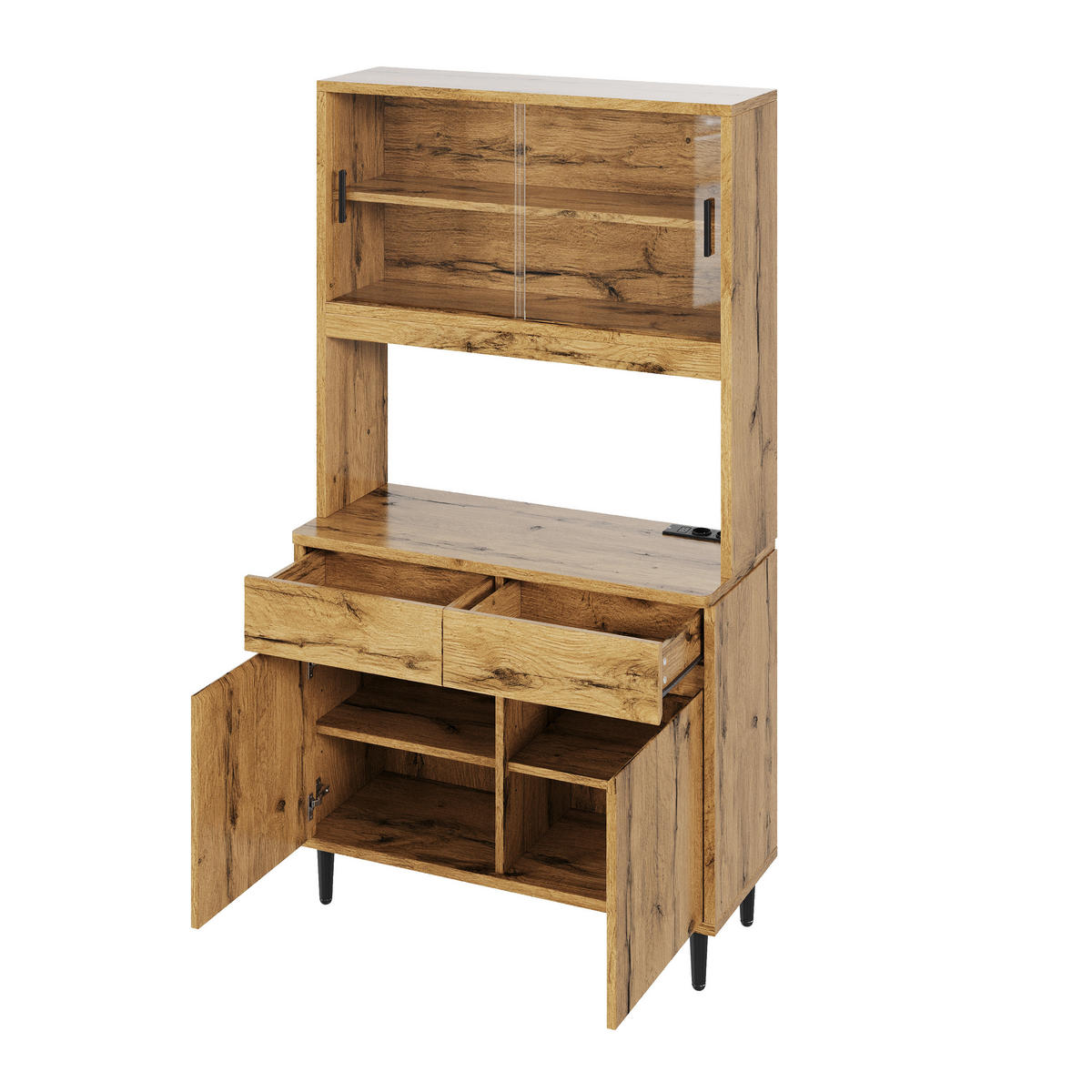 BUFFETSCHRANK 100x40x185cm LED Steckdose USB Eiche - Eichefarben, Holzwerkstoff (100/185/40cm) - FLIEKS
