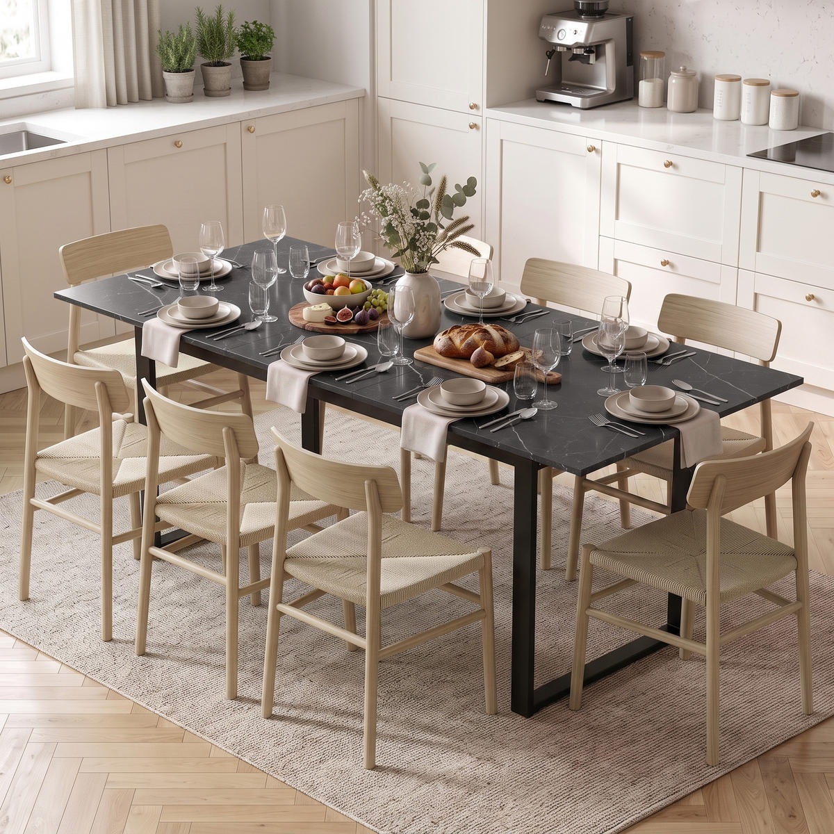 AUSZIEHBARER Esstisch MDF Schwarz - Schwarz, Holzwerkstoff (180/80/75cm) - HOMCOM