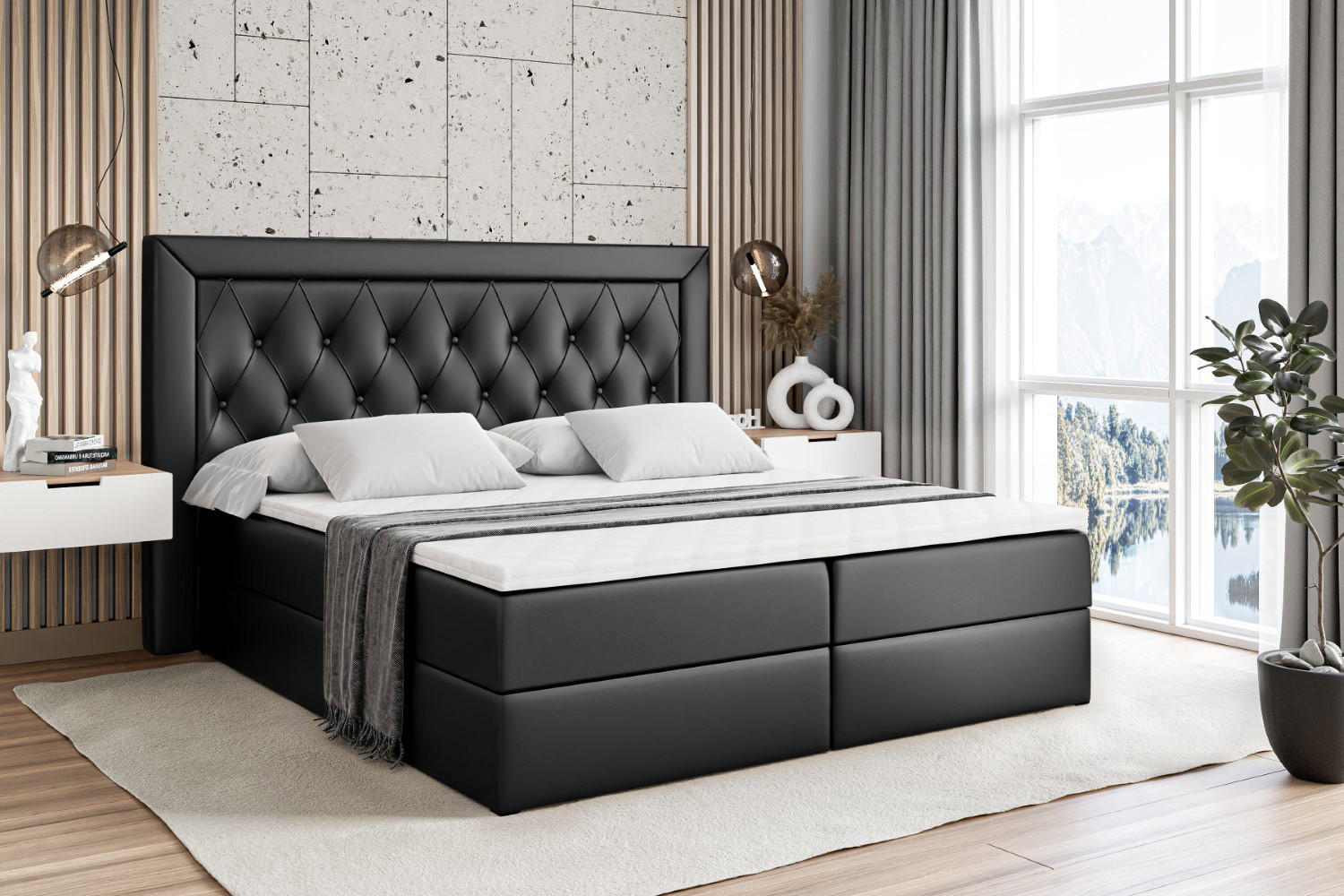 BOXBETT mit H4-Matratze und Lattenrost - NOEL - 120x200 Schwarz Hochglanz - Schwarz Hochglanz, Holzwerkstoff (120/200cm) - ALTDECOR