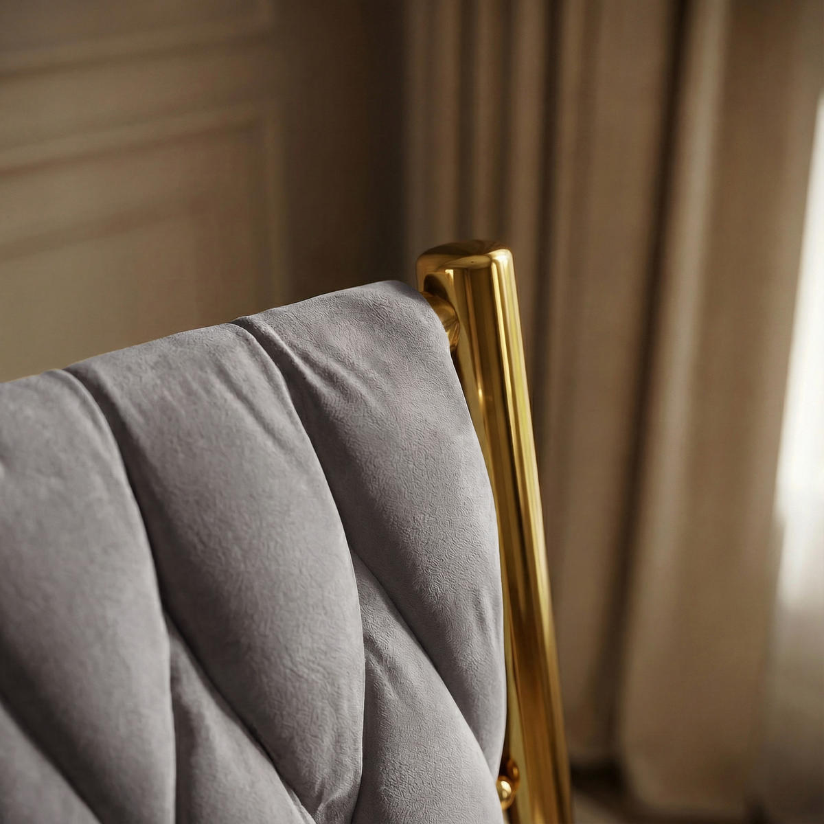 STUHL PRIMO mit geflochtener Rückenlehne, Samt Grau - Goldfarben/Grau, Textil/Metall (48/94/43cm) - Idohome