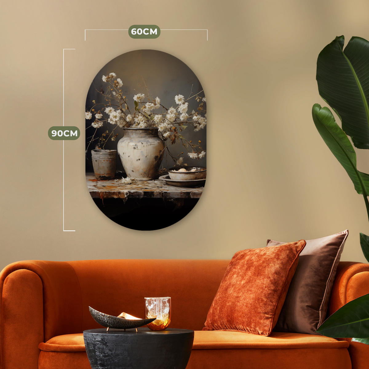 WANDBILD Stilleben - Blumen - Blumenstrauß - Vase - Wein 60x90 cm - Ecru, Kunststoff (60/90cm) - MuchoWow