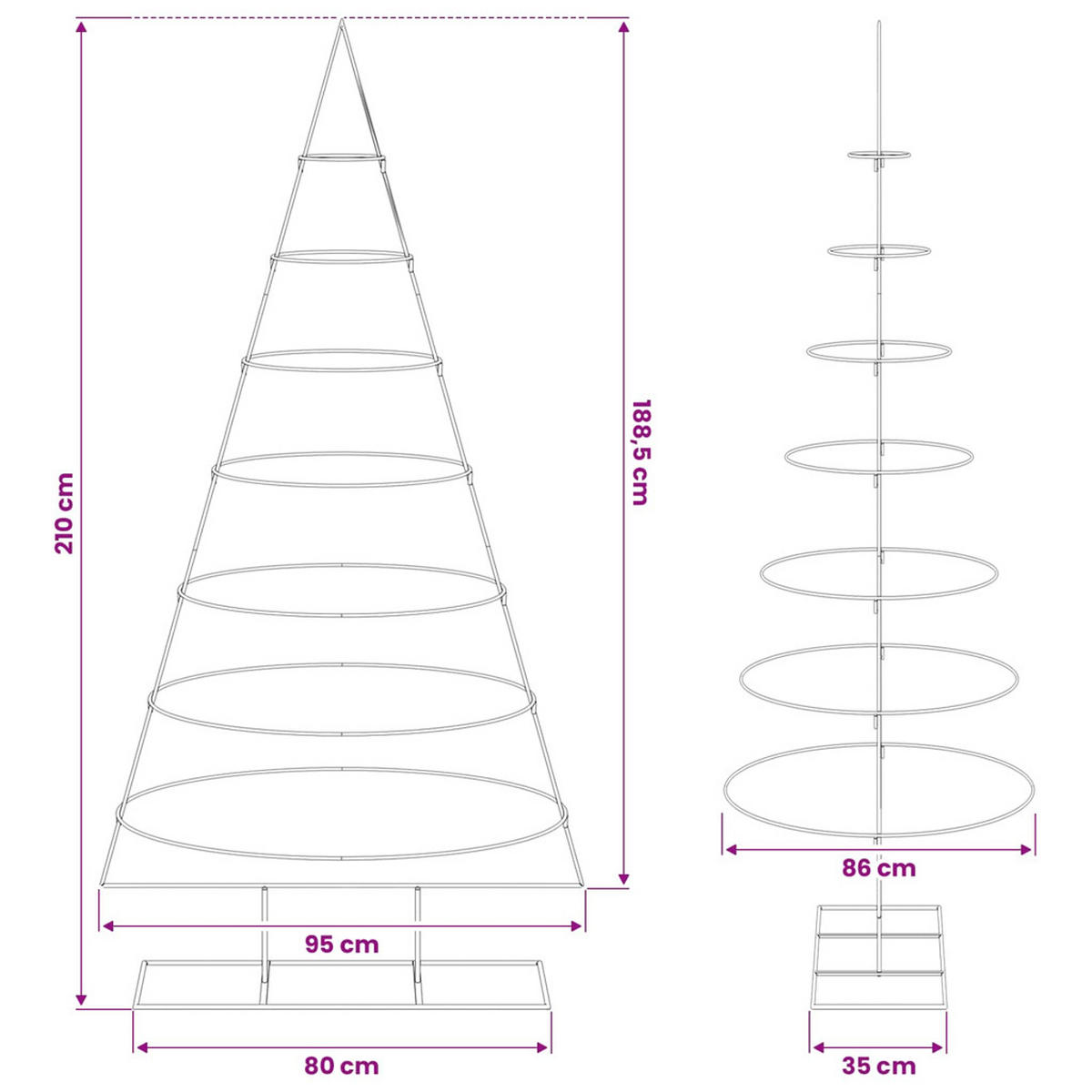 WEIHNACHTSBAUM Metall 94.5/86/209 Cm Gold Stahl - Goldfarben, Metall (209cm) - vidaXL