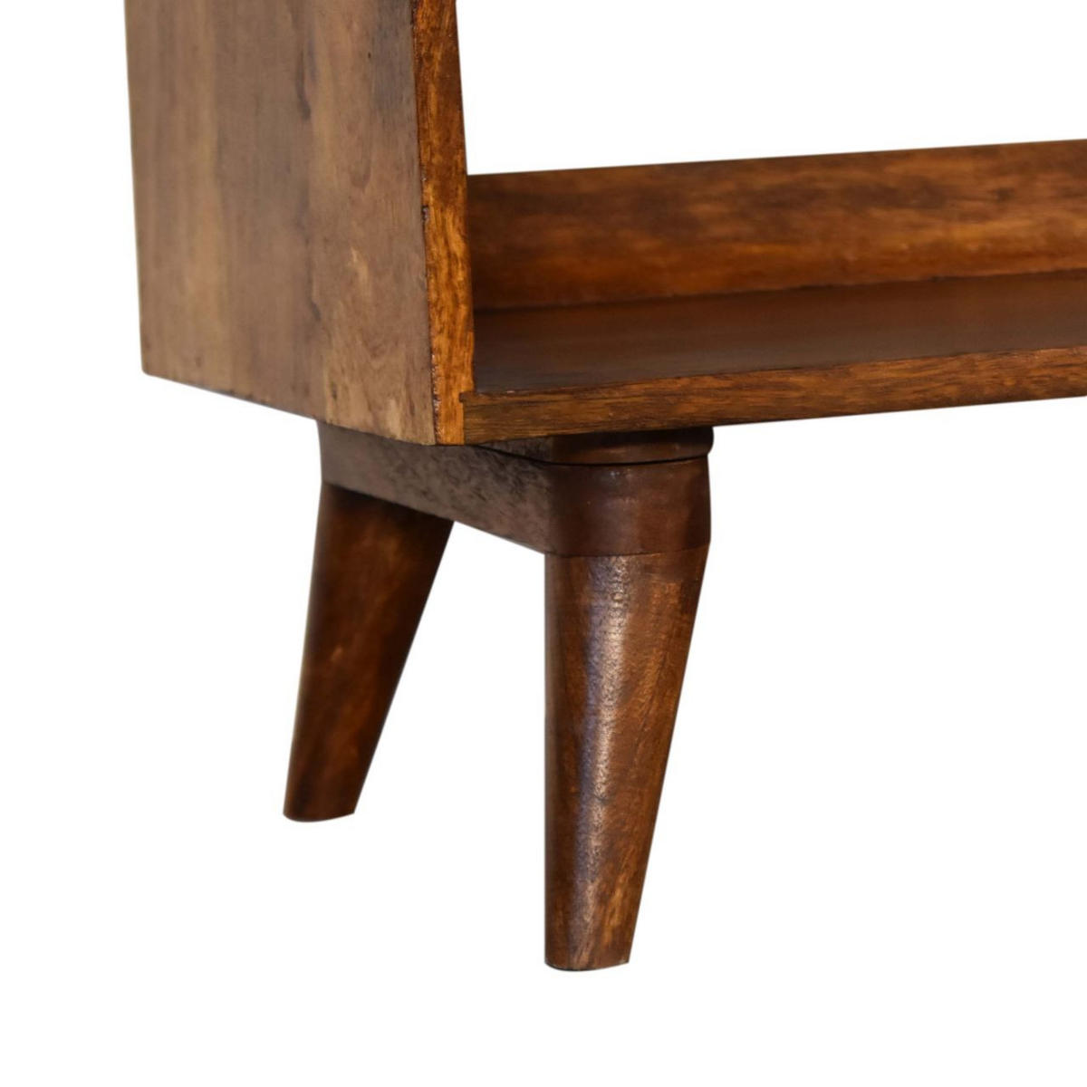 SCHUHBANK Massivholz Mud Leinen Nordic, Gepolsterte Sitzfläche und Offenes Regal zur Aufbewahrung, Dunkelbraun - Beige/Dunkelbraun, Mangoholz/Holz (90/45/34cm) - Artisan Furniture