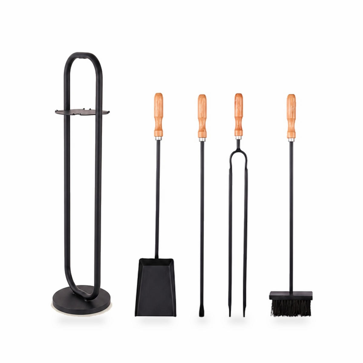 KAMINBESTECK Schwarz Natur 5er-Set Ständer - Schwarz, Holz/Metall (17/75/17cm) - Relaxdays