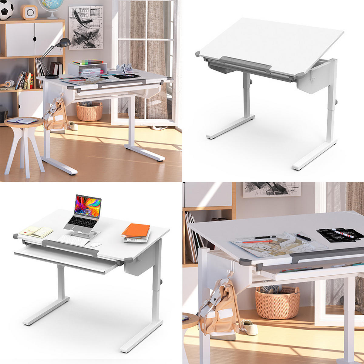 KINDERSCHREIBTISCH Arc Weiß 108 x 68 cm höhenverstellbar - Weiß, Holzwerkstoff (108/83.5/68cm) - Vicco