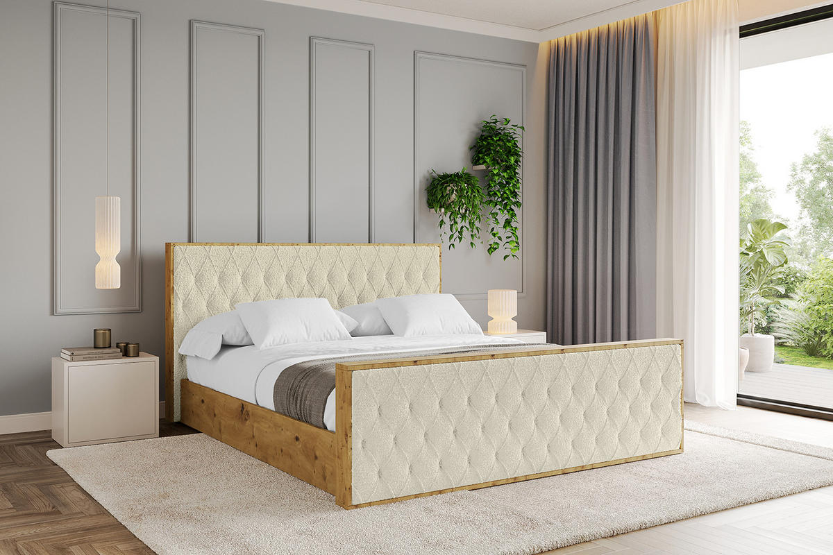 POLSTERBETT mit Bettkasten, Fußteil und Lattenrost, Boxbett ohne Matratze - ENZO5-Z 160x200 Beige - Taupe, Holzwerkstoff/Textil (160/200cm) - ALTDECOR
