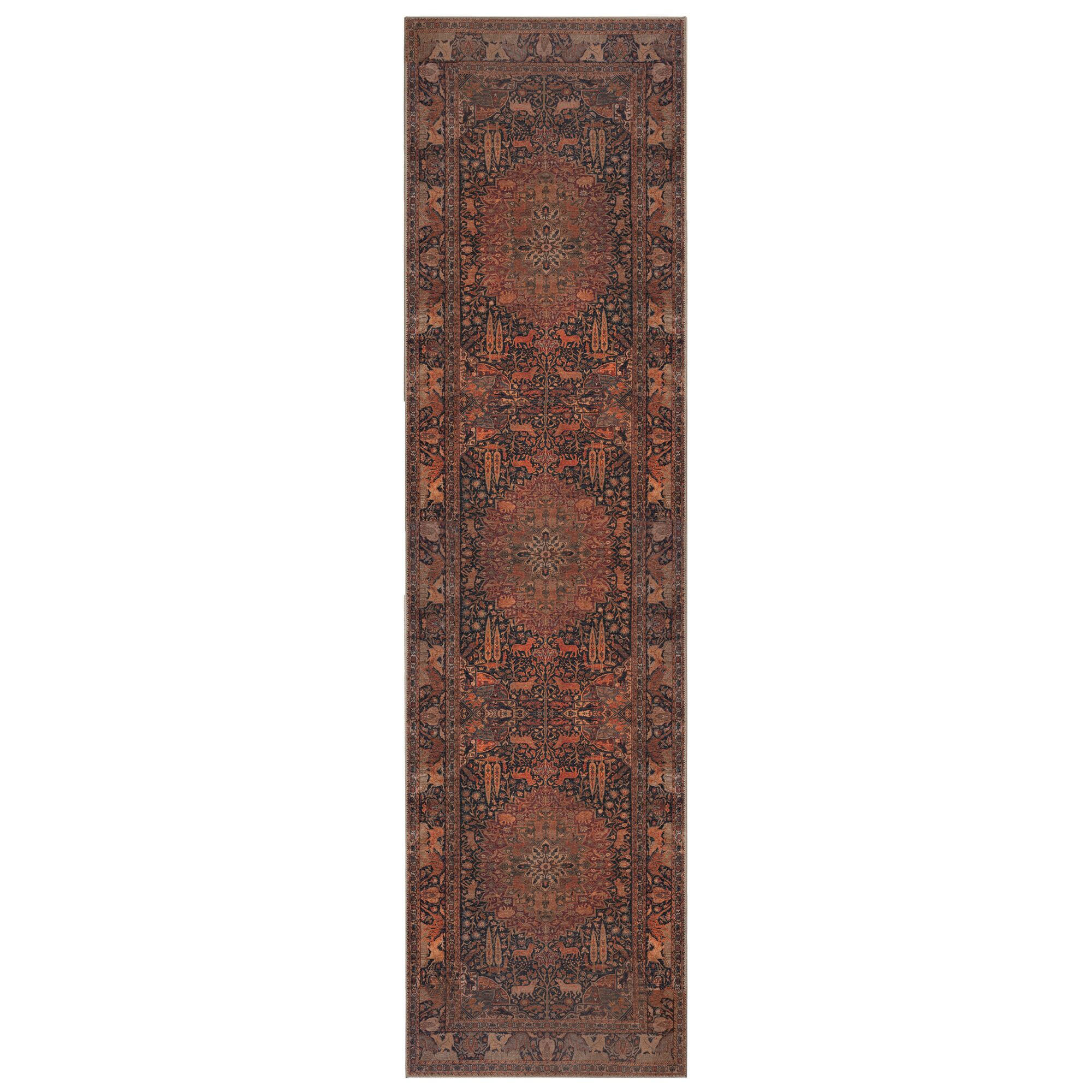 TEPPICH waschbar Medallion Muster, Orientalisch, Wohnzimmer schmutzabweisend Rot Läufer 60x230 - Rot, Textil (60/230cm) - KADIMA DESIGN