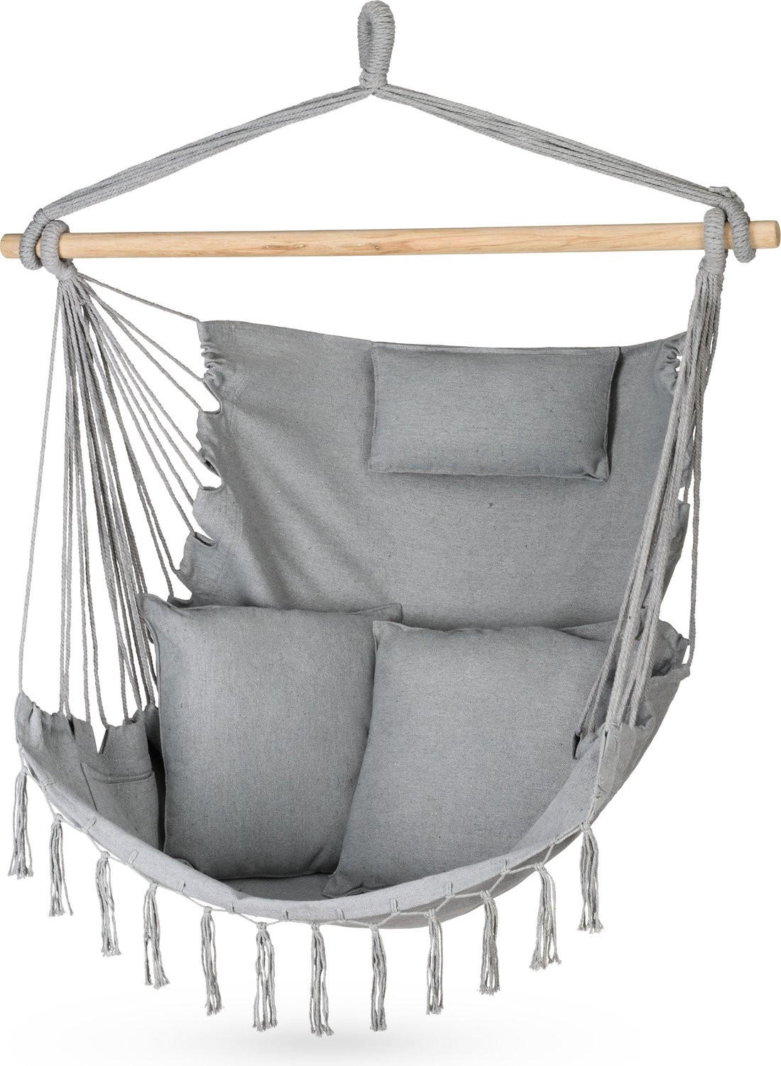 HÄNGESESSEL mit 3 Kissen 75/100/130 cm, bis 140 kg - Grau, Textil (100/130/75cm) - Outtec