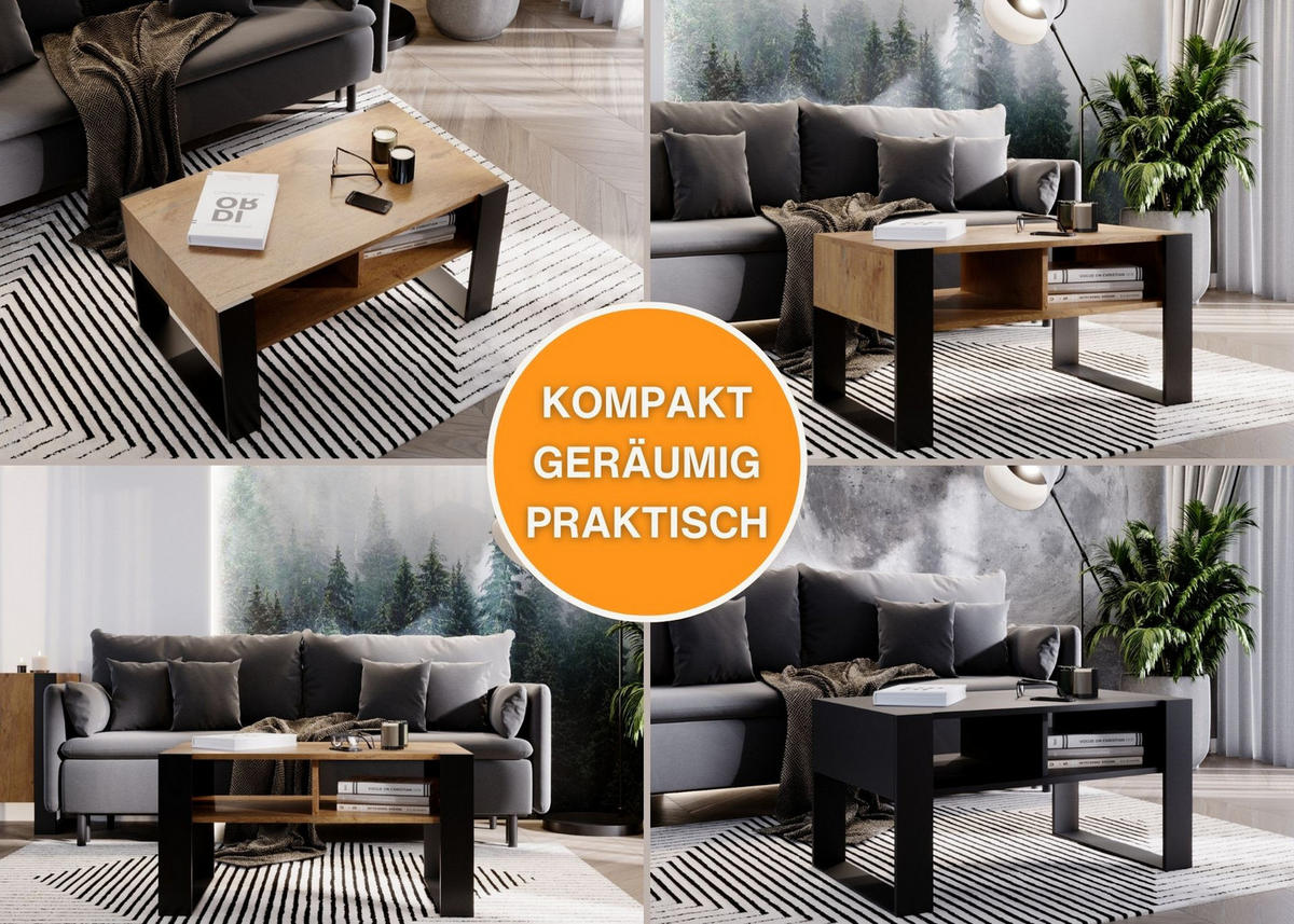 COUCHTISCH Holzwerkstoff rechteckig stabil Nussbaumfarben 45/53,6/92cm - Nussbaumfarben/Schwarz, Holzwerkstoff (53.6/92/45cm) - CraftPAK