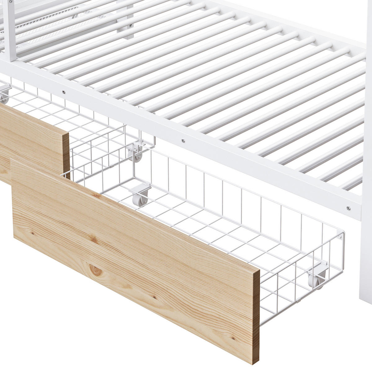 ETAGENBETT 90/200 cm in Weiß mit LED-Beleuchtung, 2 Schubladen und Ablageflächen - Weiß, Metall (90/200cm) - OKMYHOME