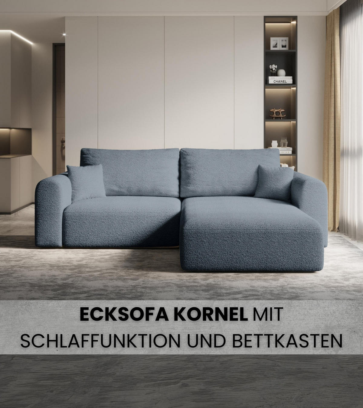 ECKSOFA Kornel mit Schlaffunktion Grau Boucle - Grau, Textil (248/165cm) - Bromarkt
