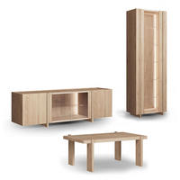 WOHNWAND Travertino 3-tlg Wildeiche Gebleicht 350 / 63 / 206cm ohne Travertin Naturstein - Wildeiche/Eiche Bianco, Holz (350/206/63cm) - Feldmann-Wohnen