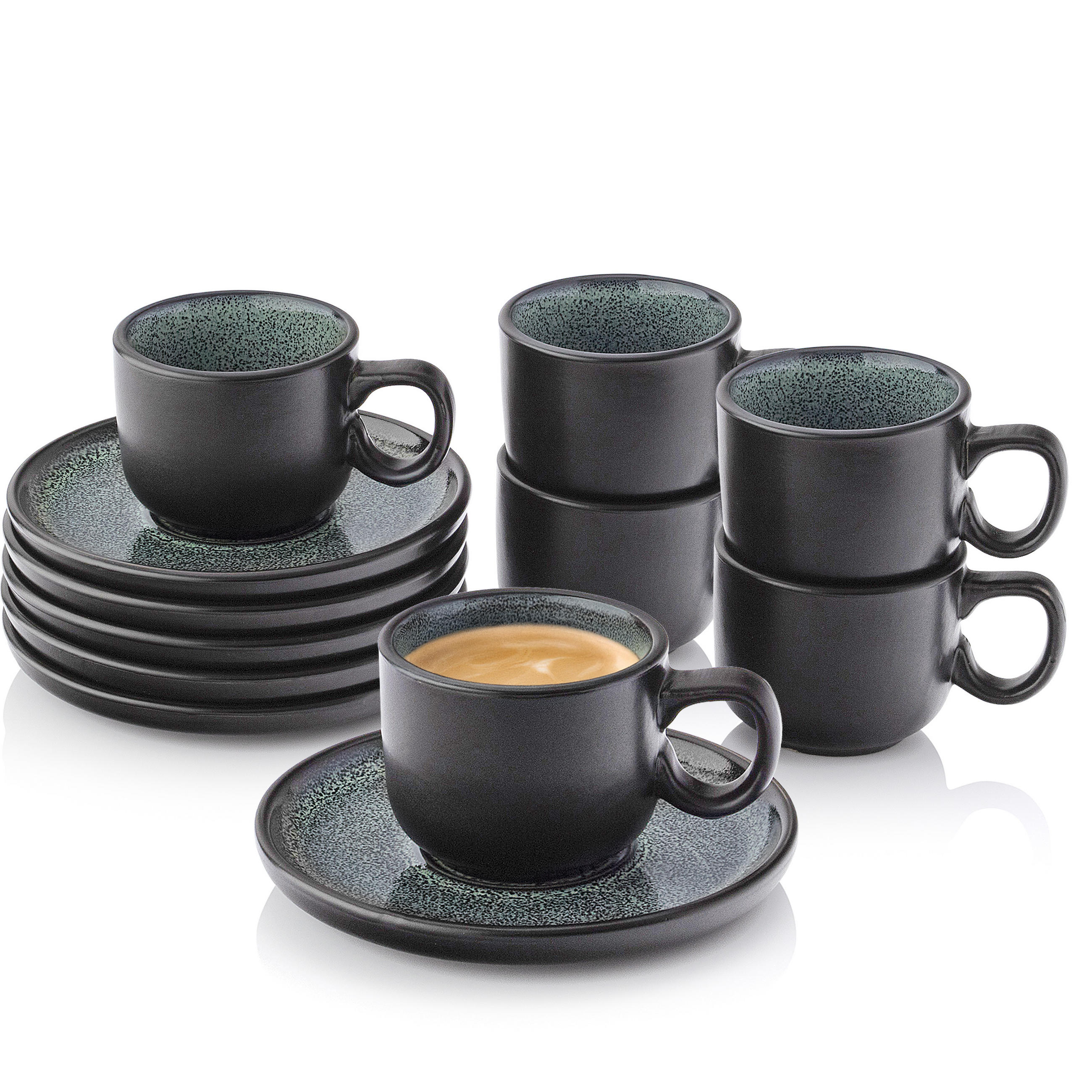 ESPRESSOTASSEN SET MALMÖ - 12 teilig aus Steingut - Grün, Stein (0.08L) - Sänger