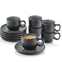 ESPRESSOTASSEN SET MALMÖ - 12 teilig aus Steingut - Grün, Stein (0.08L) - Sänger