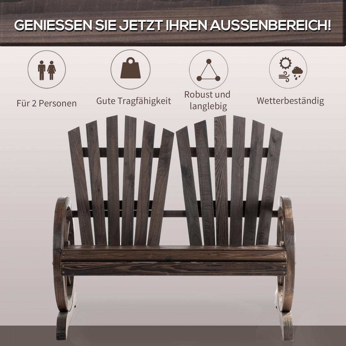 GARTENBANK mit Armlehne Sitzbank Gartenmöbel Massivholz Dunkelbraun - Dunkelbraun, Holz (66/95/108cm) - Outsunny