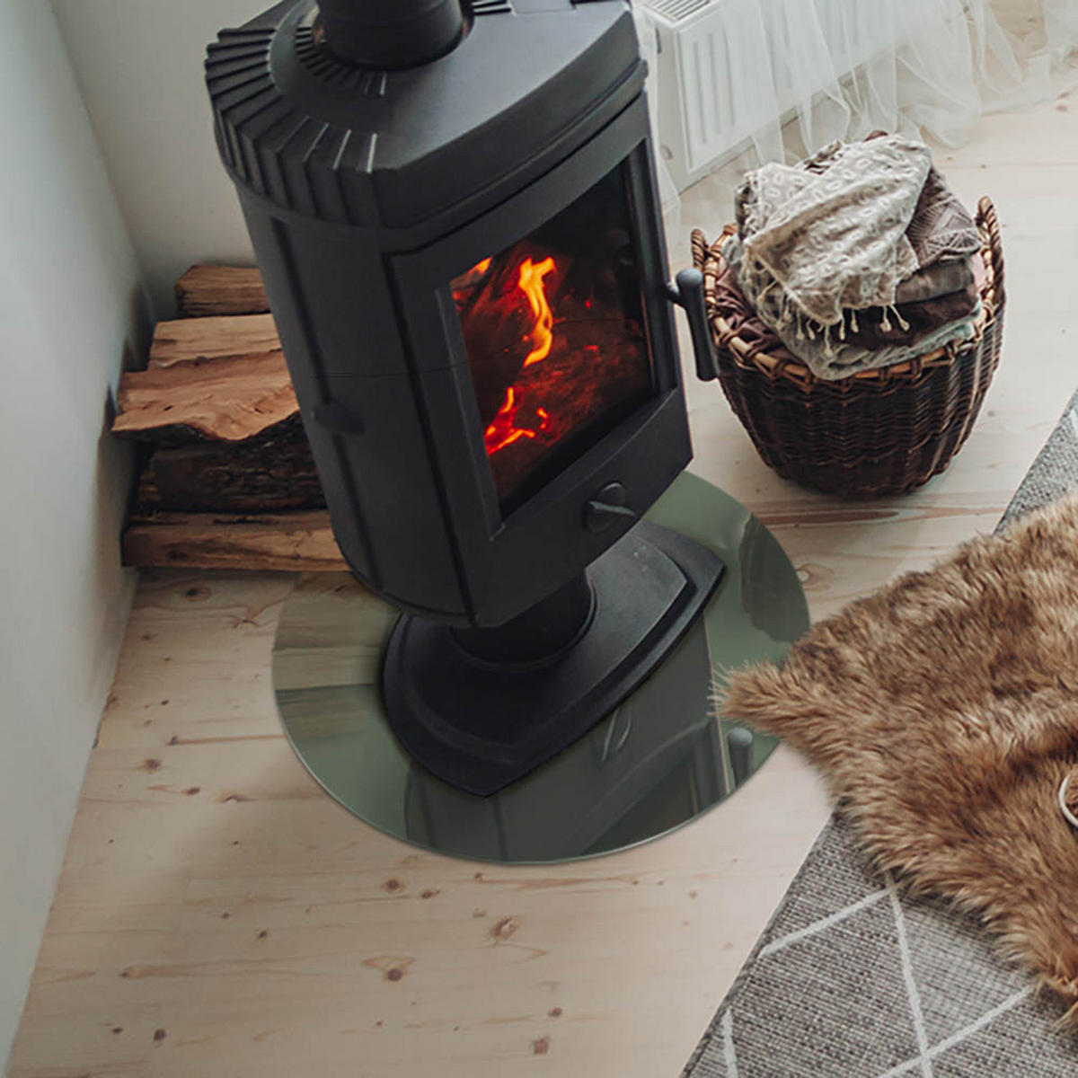 GLASPLATTE für Kamin Ø 50 cm - Grün, Glas (50/50/0.4cm) - TULUP