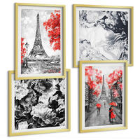 BILDER SET 4er Set - 50x50 cm & 40x60 cm Goldrahmen - graue Gemälde des Eiffelturms - Goldfarben, Kunststoff (50/50cm) - TULUP