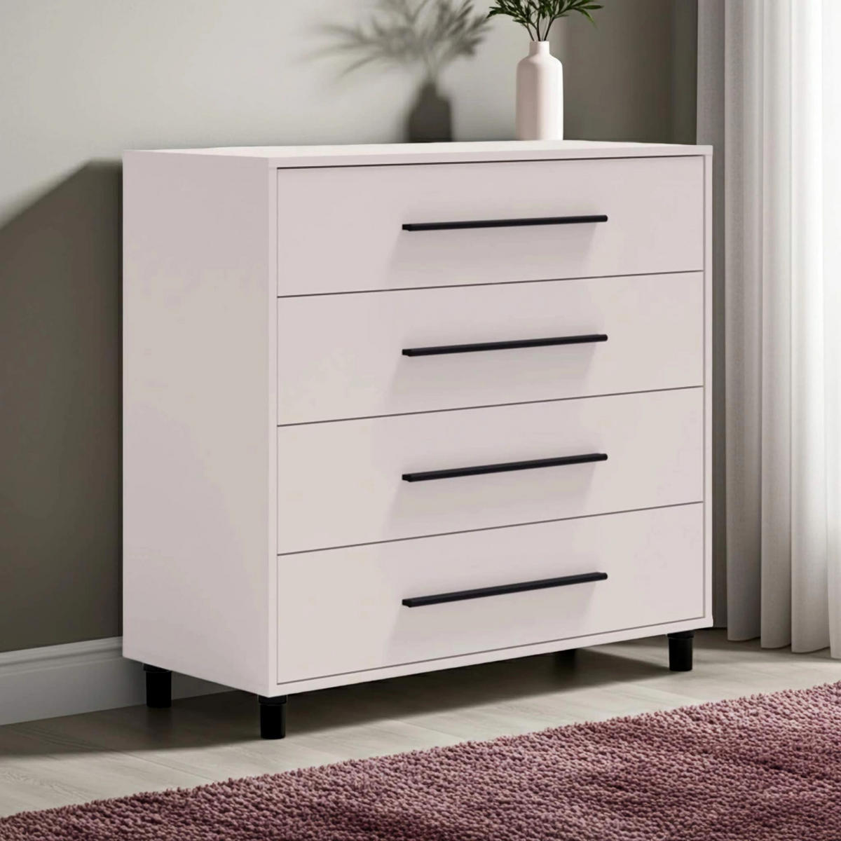 KOMMODE Modena K4SZ 100 cm in Kaschmirfarbe mit Schubladen - Kaschmir/Schwarz, Holzwerkstoff/Kunststoff (100/87/40cm) - Ravio