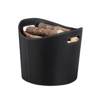 KAMINHOLZKORB Schwarz Kunstleder Größe L - Schwarz, Wellpappe/Kunststoff (39.5/31.5/38cm) - Relaxdays