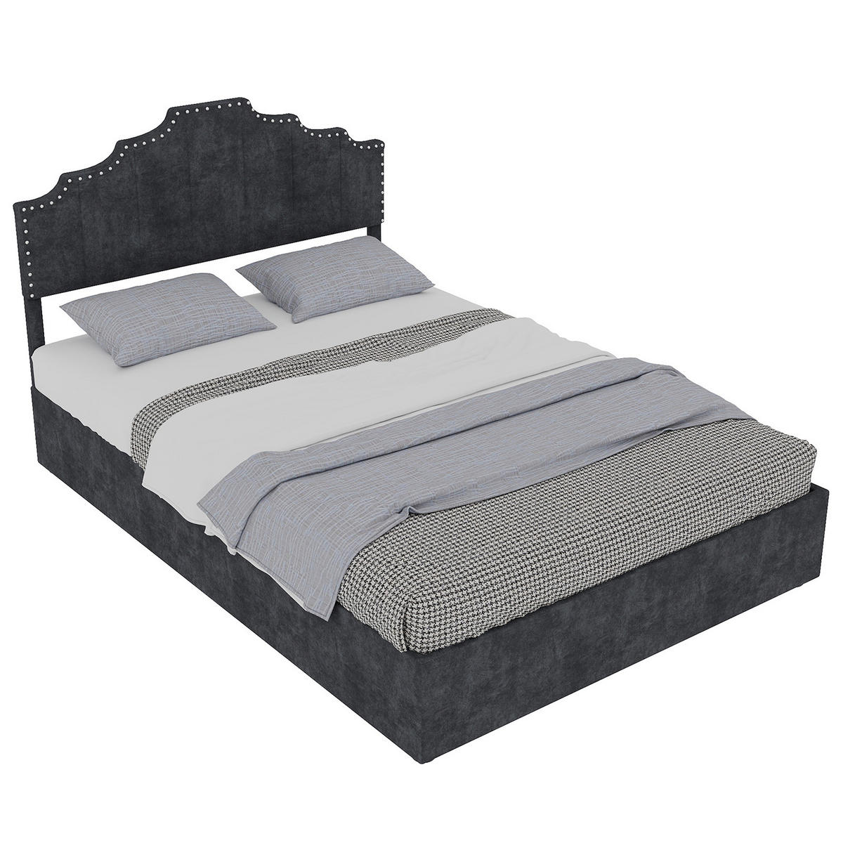 POLSTERBETT 160x200 cm Samt Stauraum hydraulisch grau - Grau, Textil (160/200cm) - LEBENLANG