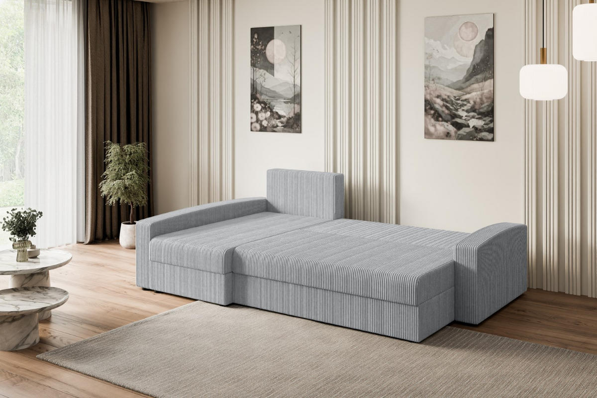 ECKSOFA mit Schlaffunktion und Bettkasten ALESIA-L 231x140x90 cm Grau Cord - Silberfarben/Grau, Holzwerkstoff/Kunststoff (231/140cm) - ALTDECOR