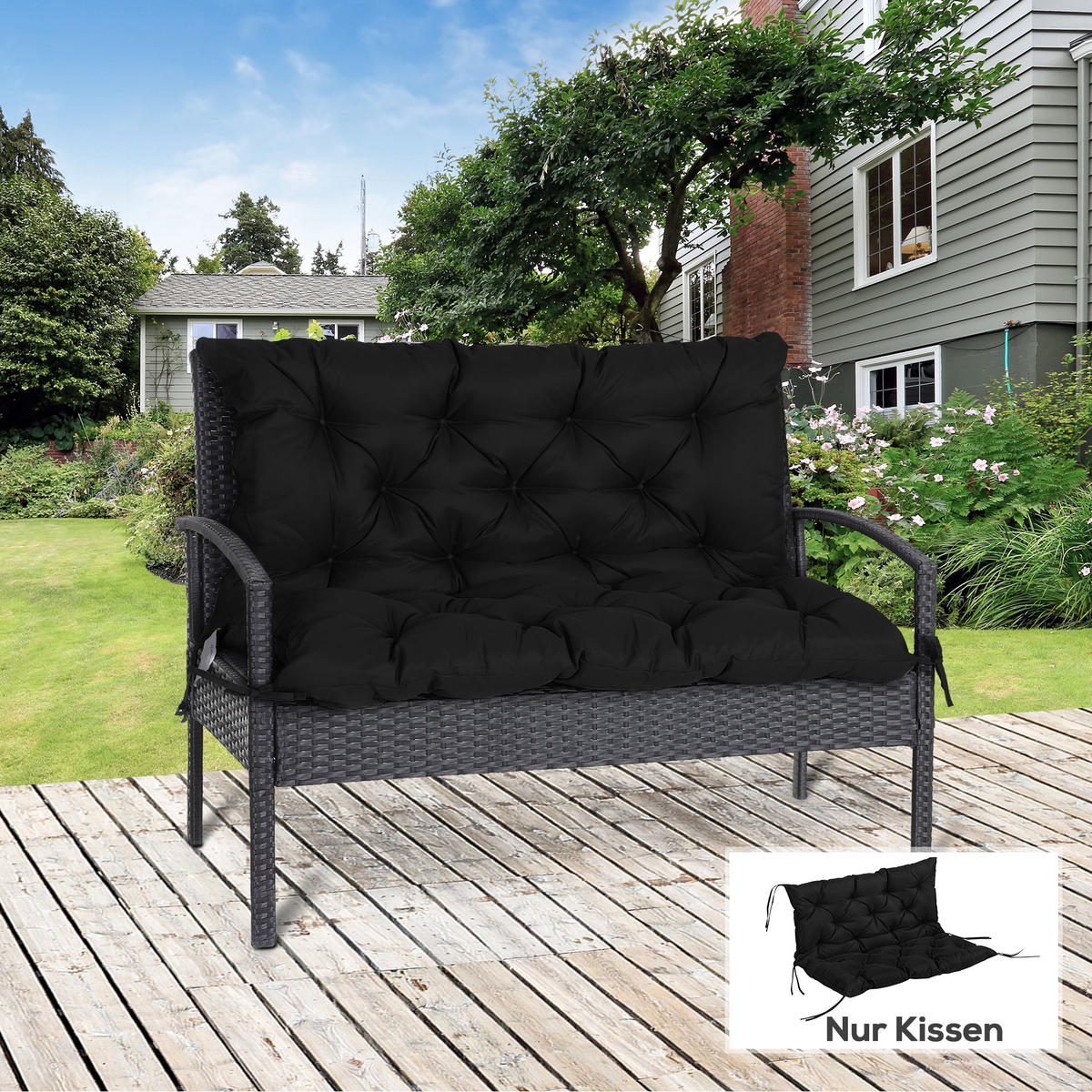 BANKAUFLAGE 3-Sitzer 100x98x8 cm - Schwarz, Kunststoff (98/8/100cm) - Outsunny