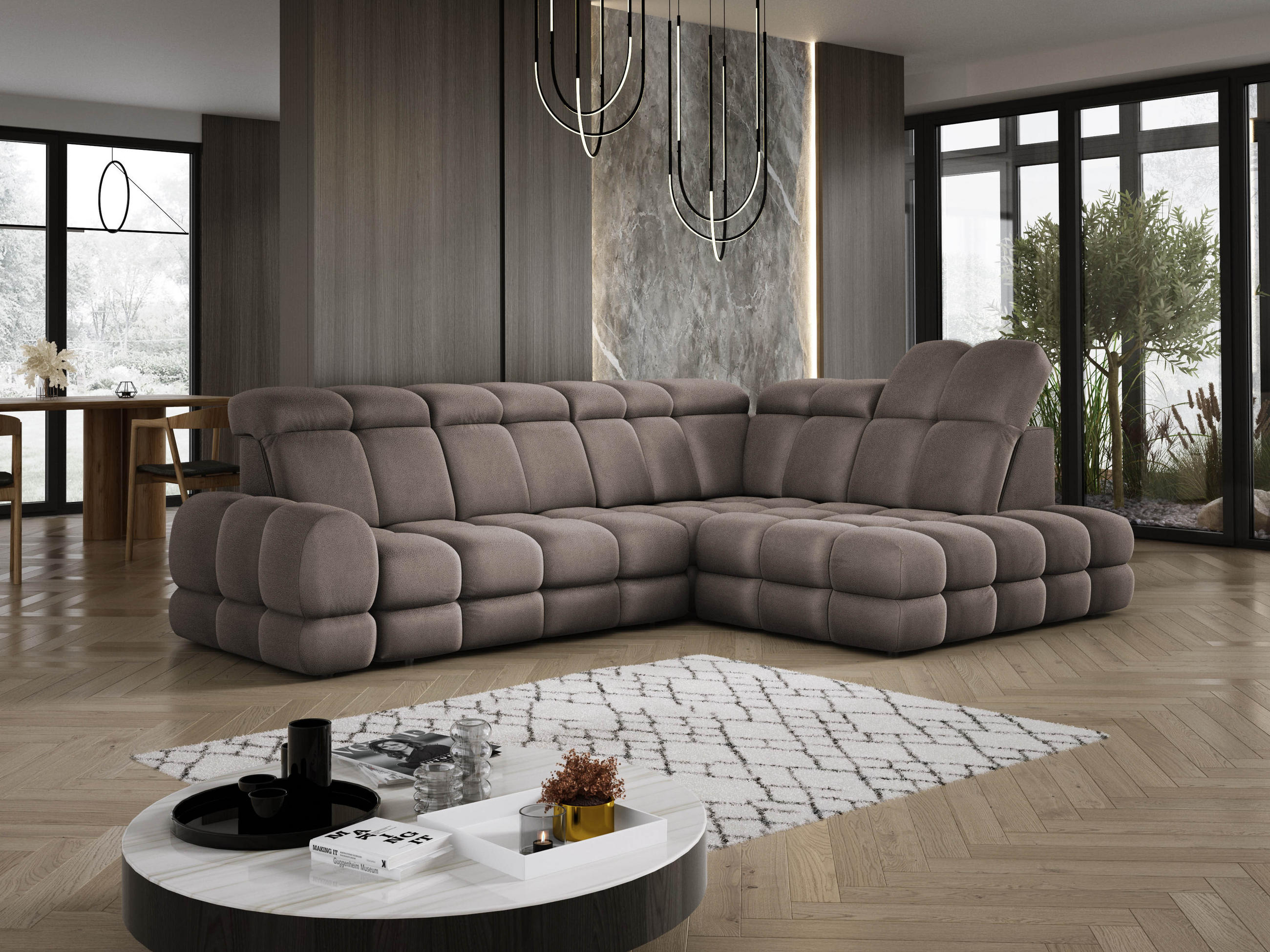 ECKSOFA TOLLO Solar-stoff L-form 302x217x105 cm schokolade - Bronzefarben, Holz/Textil (217/302cm) - DomoHome
