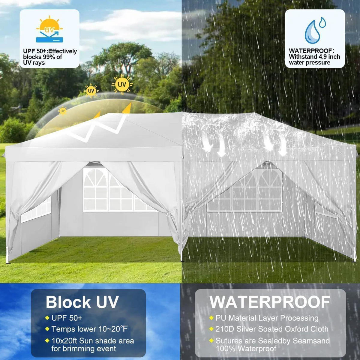 POP-UP Faltpavillon 3 x 6 m weiß mit 6 Seitenteilen - Weiß, Textil (300/274/600cm)