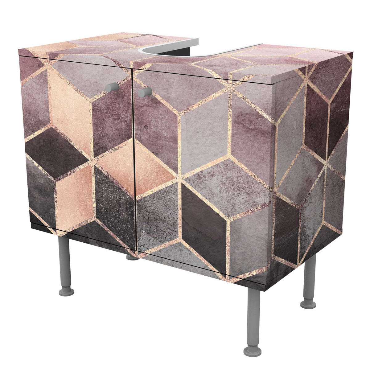 WASCHBECKENUNTERSCHRANK Rosa Grau goldene Geometrie 60/55/35 cm - Rosa, Holzwerkstoff (60/55/35cm) - Bilderwelten