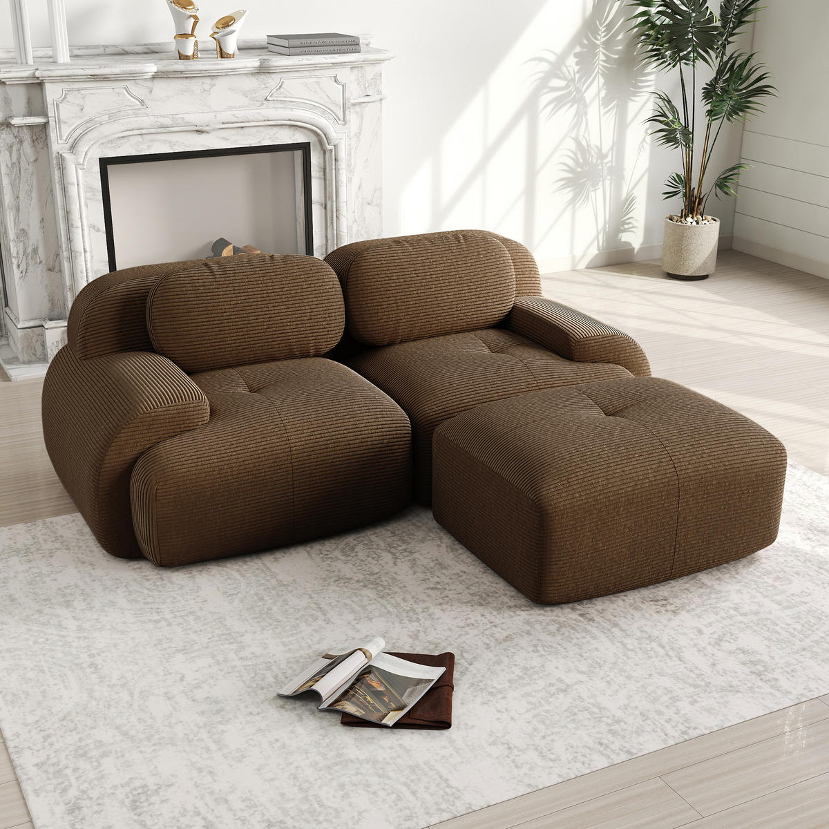 2-SITZER Sofa 208x178x75 cm aus Cordstoff modular rahmenlos, braun - Braun, Textil (178/75/208cm)