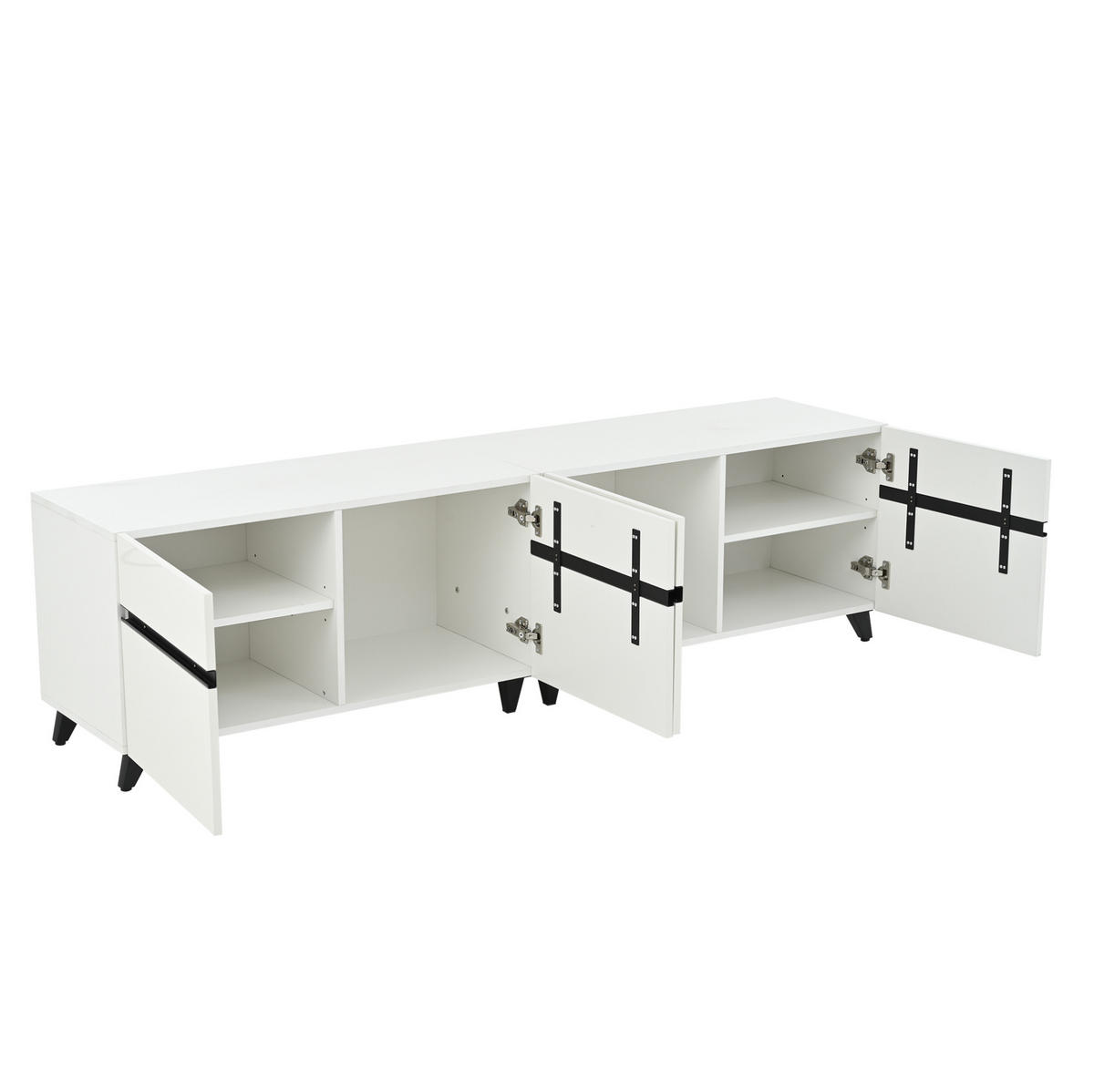 TV-SCHRANK 180/40/49 cm weiß Hochglanz mit 4 Schränken und verstellbaren Trennwänden - Weiß, Holzwerkstoff (180/49/40cm) - OKWISH