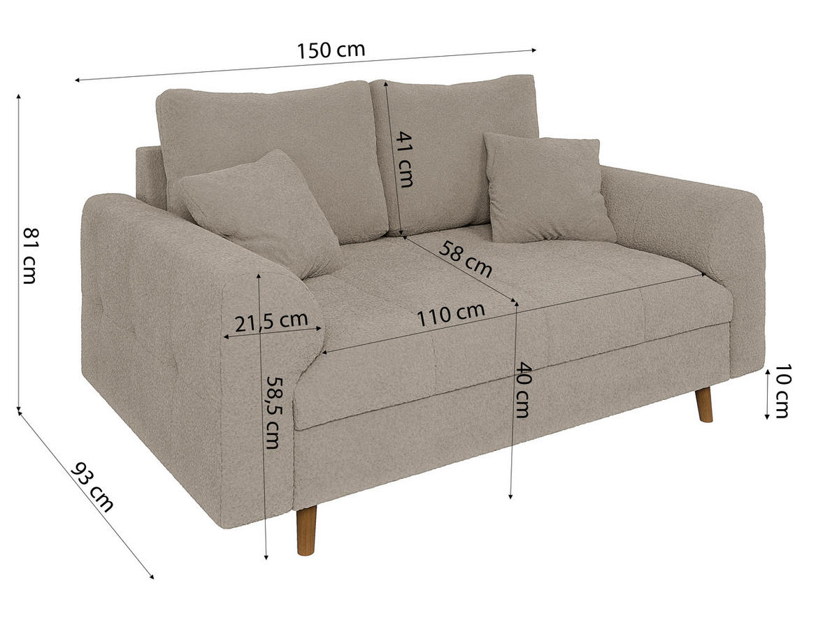 2-SITZER-SOFA Henrik Beige Boucle - Beige/Braun, Holz/Textil (150/81/93cm) - S-Style Möbel