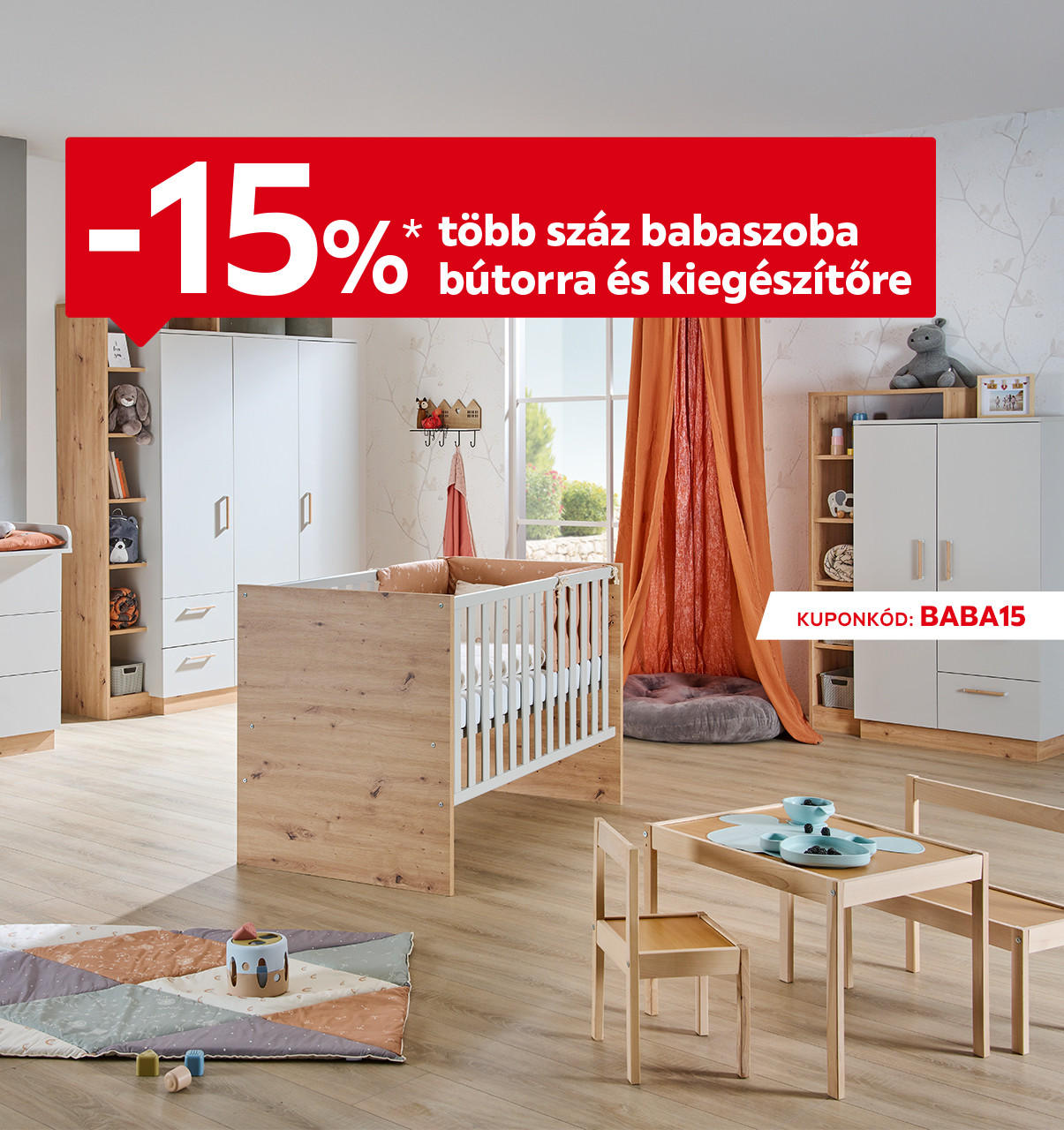 2025.07.28. - 08.03. között 15% kedvezményt adunk több száz babaszoba bútorra és kiegészítőre csak online. További információkért kattintson a „Kivételek és részletek” linkre.
