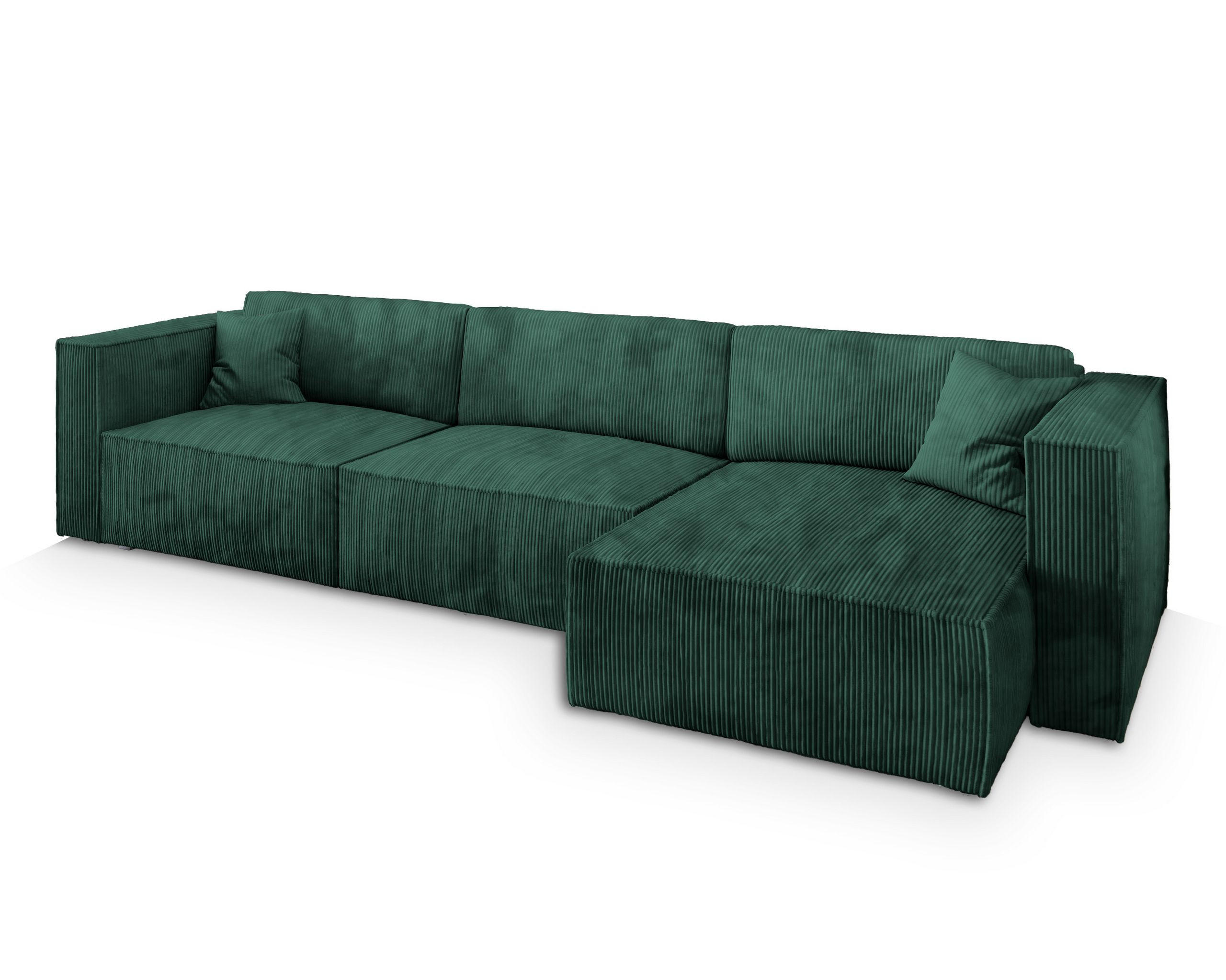 ECKSOFA TOLMO P Grün Kordstoff mit Schlaffunktion - Grün, Holz (347/148cm) - MASSENO