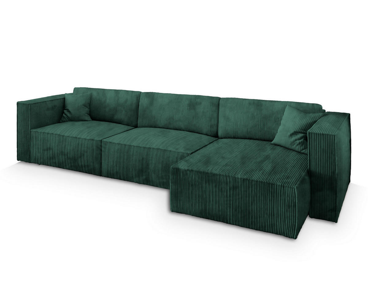 ECKSOFA TOLMO P Grün Kordstoff mit Schlaffunktion - Grün, Holz (347/148cm) - MASSENO