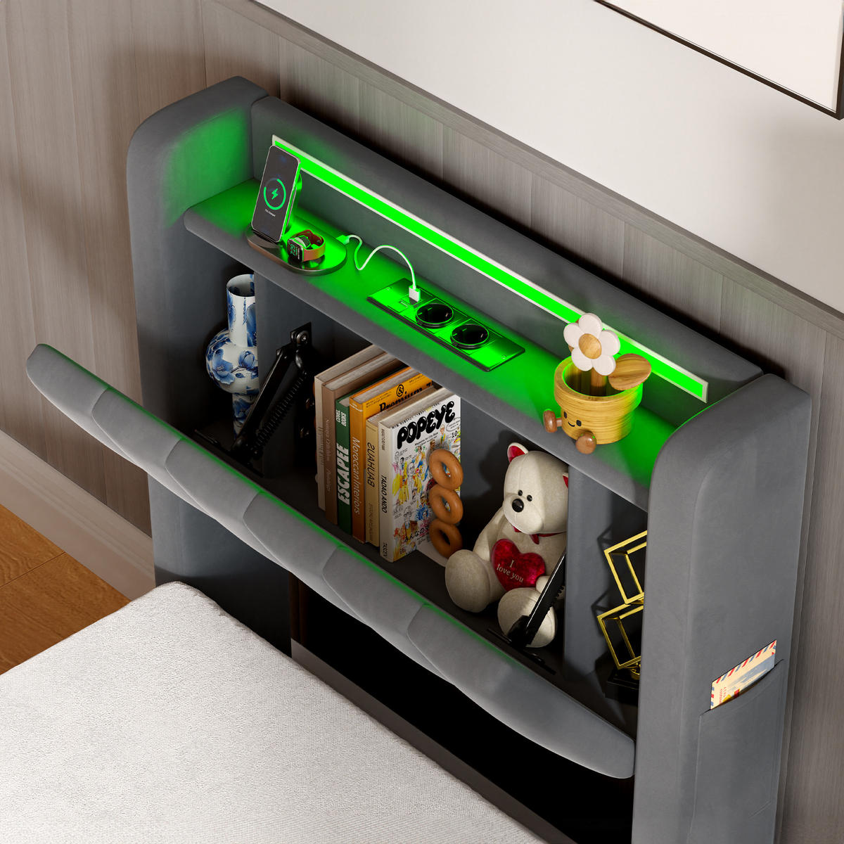 POLSTERBETT 90/190 cm Grau mit LED-Lichtleiste und USB-Anschlüssen - Grau, Holzwerkstoff (90/190cm) - OKWISH