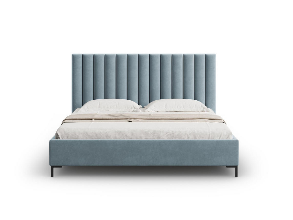 BETT mit Bettkasten und Kopfteil Allison aus Samt hellblau 140x200cm - Hellblau, Textil (140/200cm) - Micadoni