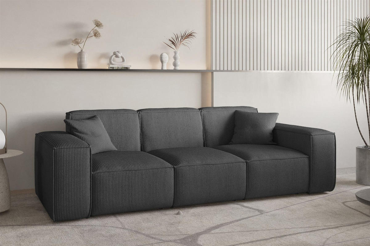 SOFASET Celes Premium 3-1-1 Stoff Scala - Anthrazit, Holzwerkstoff/Textil (225/73/88cm) - Fun Möbel
