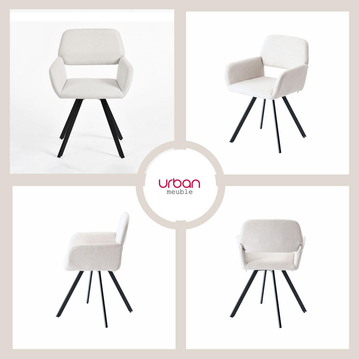 ESSZIMMER SET aus ausziehbarem Tisch und mit 4 drehbaren Stühlen - Beige/Schwarz, Holzwerkstoff/Metall (80/75/160cm) - Urban Meuble
